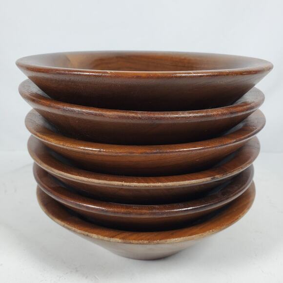 Antique Vintage Primitive Bowl 7 Inch Wood Walnut Salad Handcrafted SET OF 6 - Picture 2 of 14